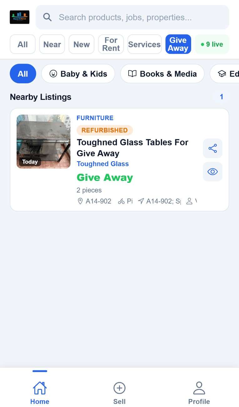 MegapolisMarket app give away listings filter